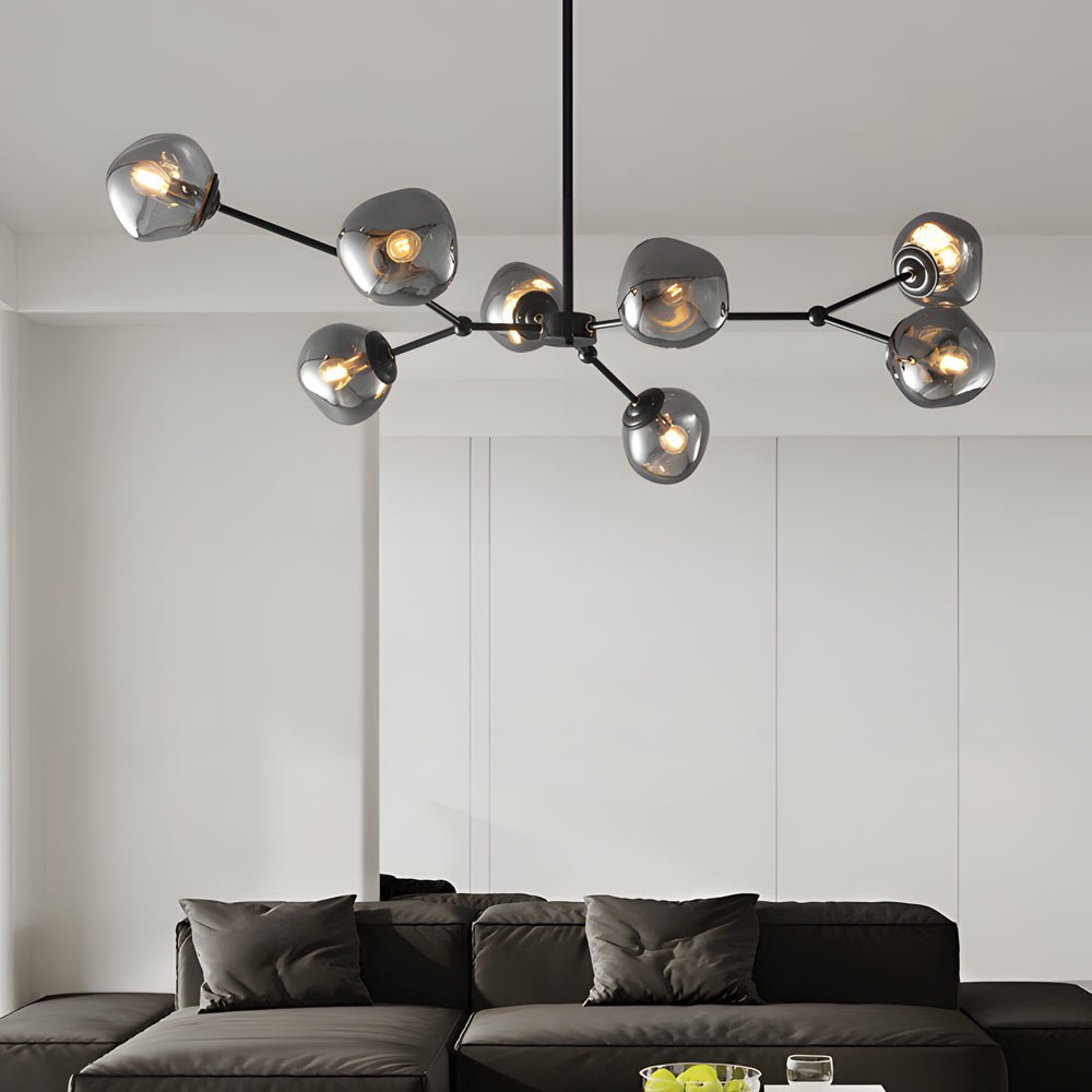 Molecule Dimpled Lava Glass Chandelier with Black Metallic Arms