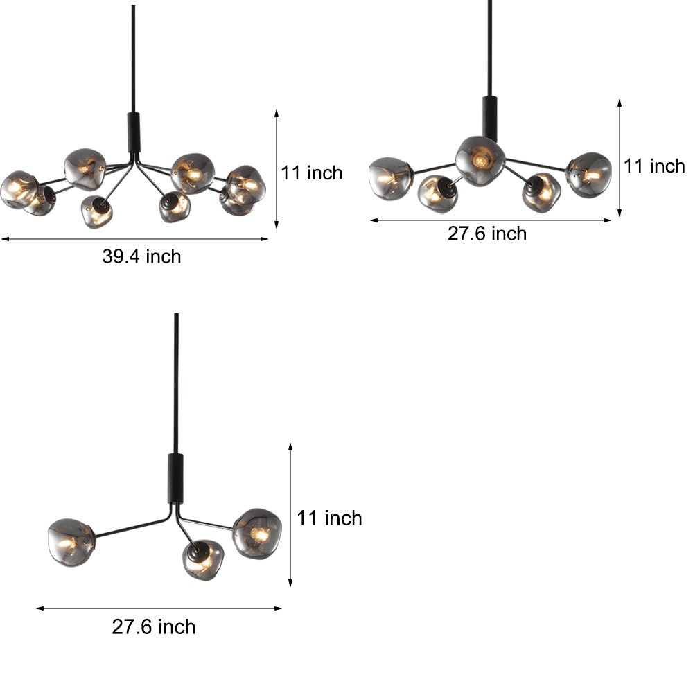Molecule Dimpled Lava Glass Chandelier with Black Metallic Arms