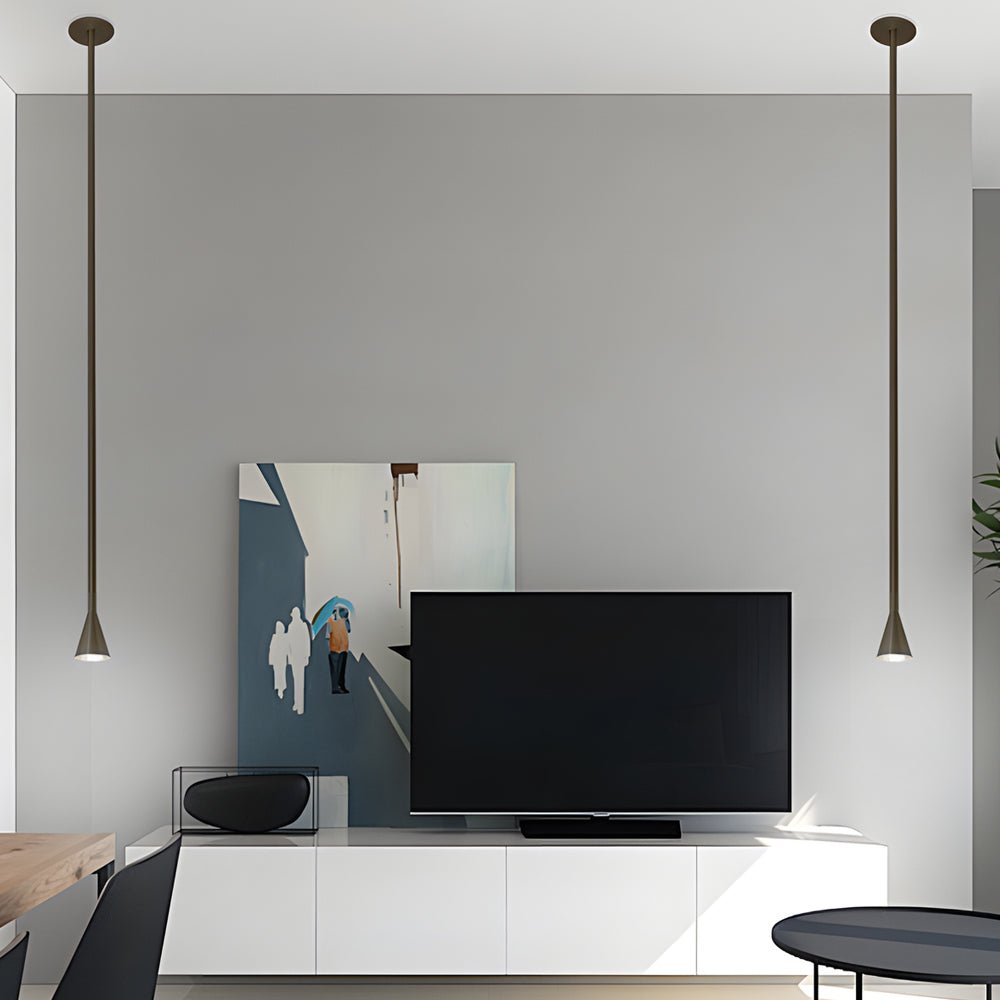 Modern Vertical Tube Cone Pendant Light - Iron 39.4" Black Gold