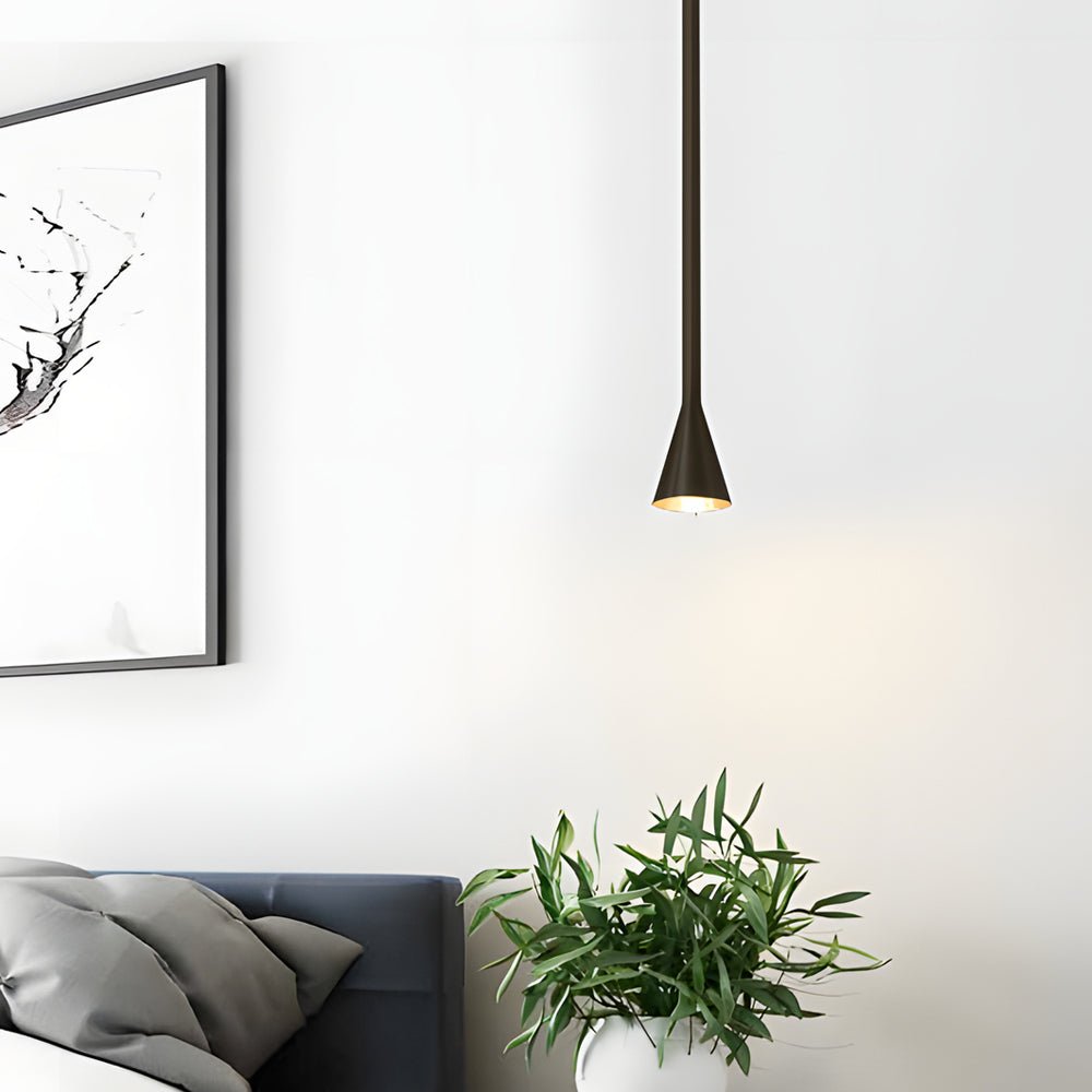 Modern Vertical Tube Cone Pendant Light - Iron 39.4" Black Gold