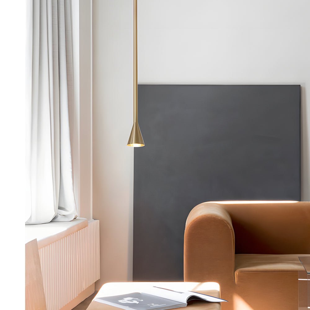 Modern Vertical Tube Cone Pendant Light - Iron 39.4" Black Gold