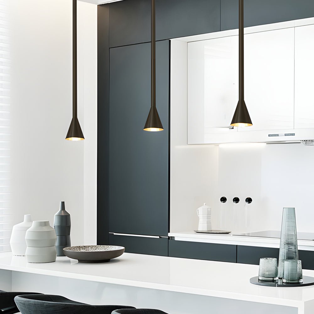 Modern Vertical Tube Cone Pendant Light - Iron 39.4" Black Gold