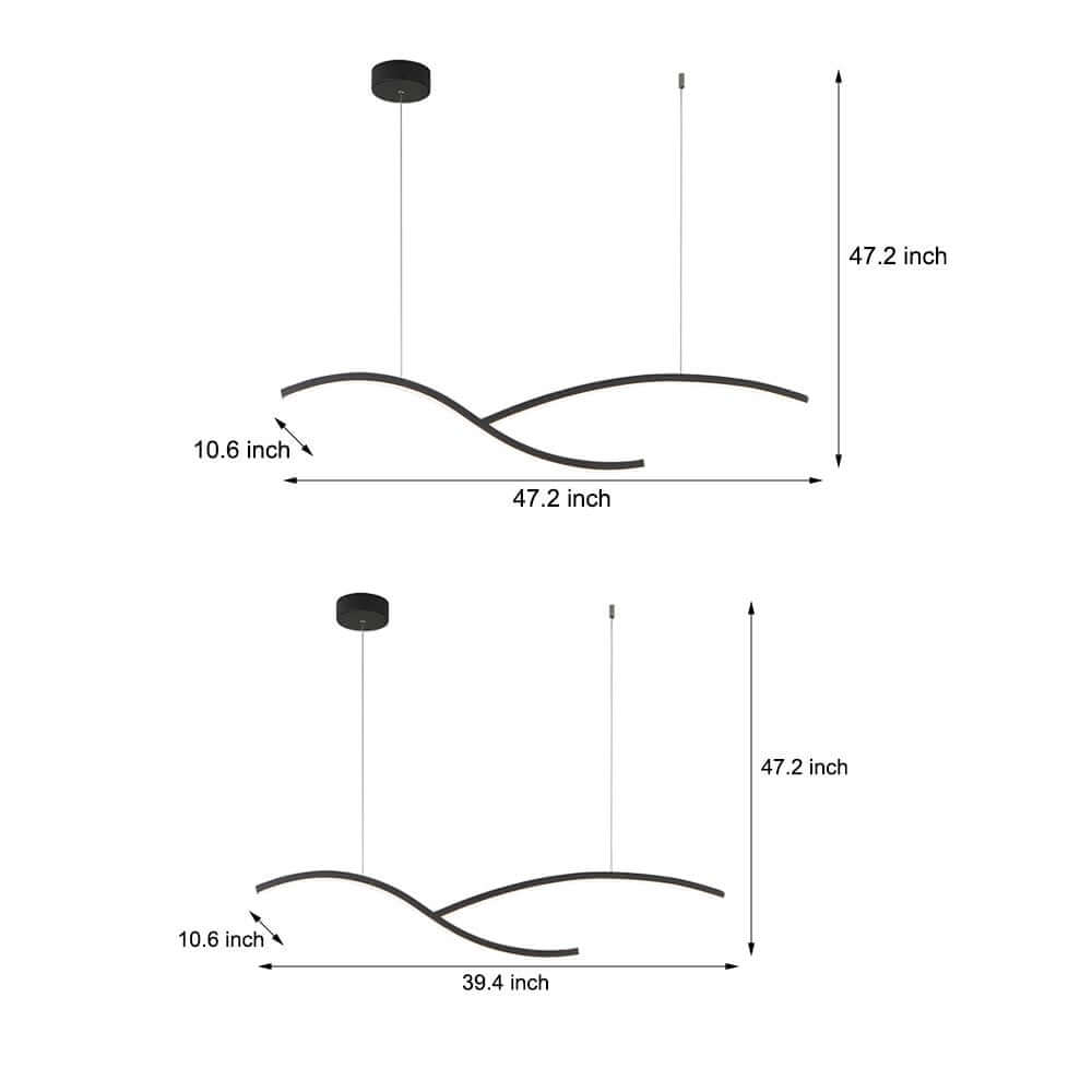 Modern Wave Linear LED Pendant Light - Dimmable 39.4"/47.2"