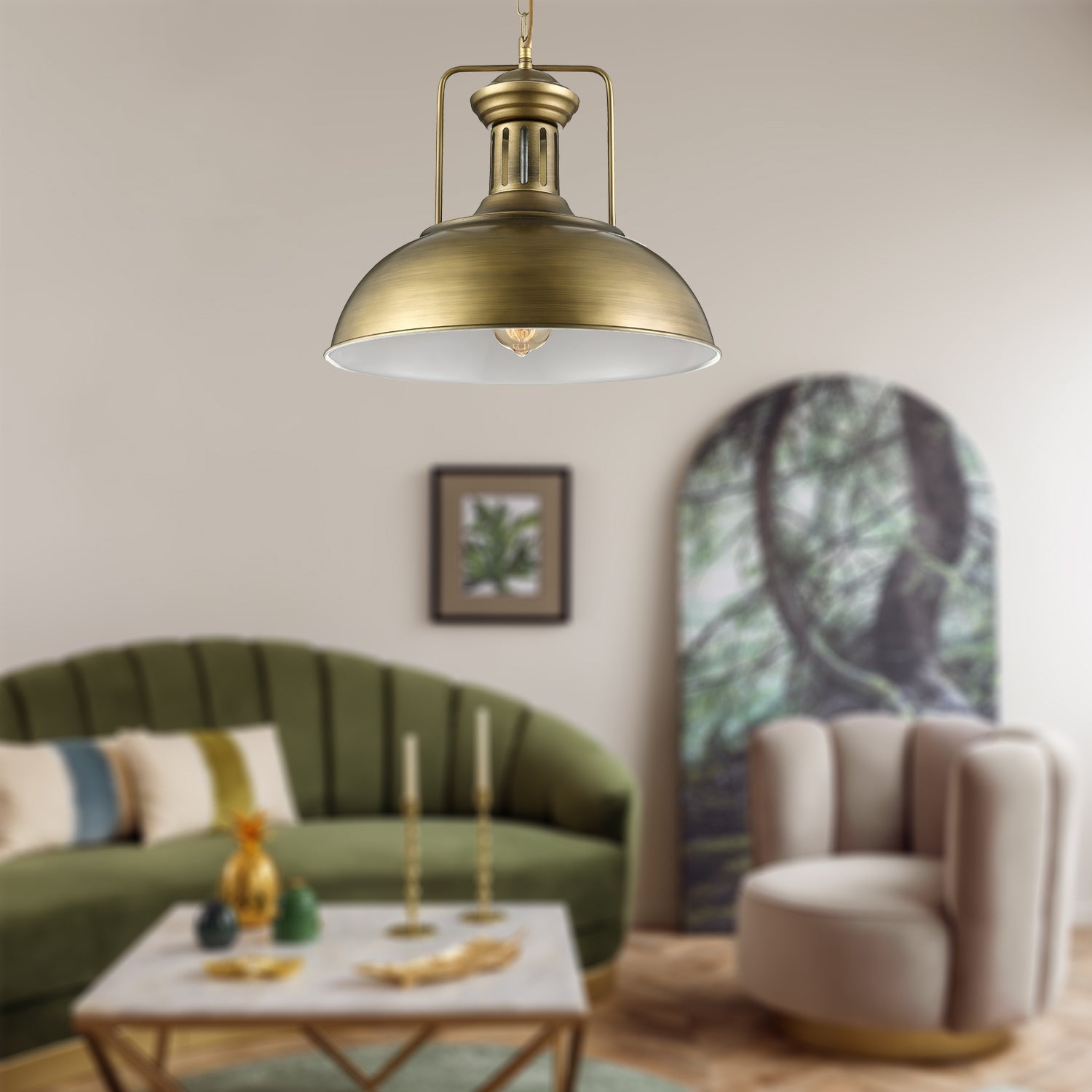 Rustic Metal Bowl Pendant Light - 1-Light, 13"/16" Dia