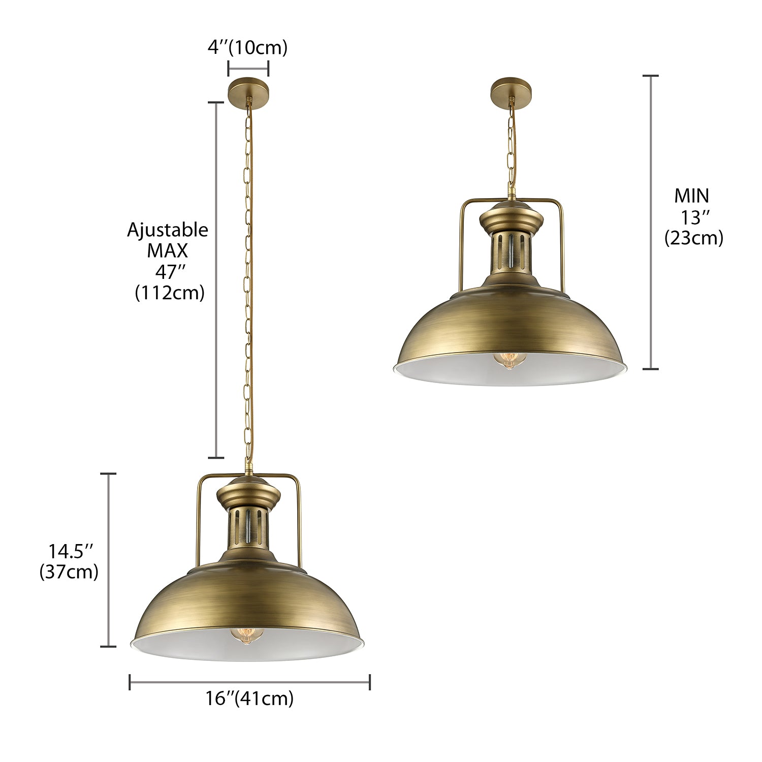 Rustic Metal Bowl Pendant Light - 1-Light, 13"/16" Dia
