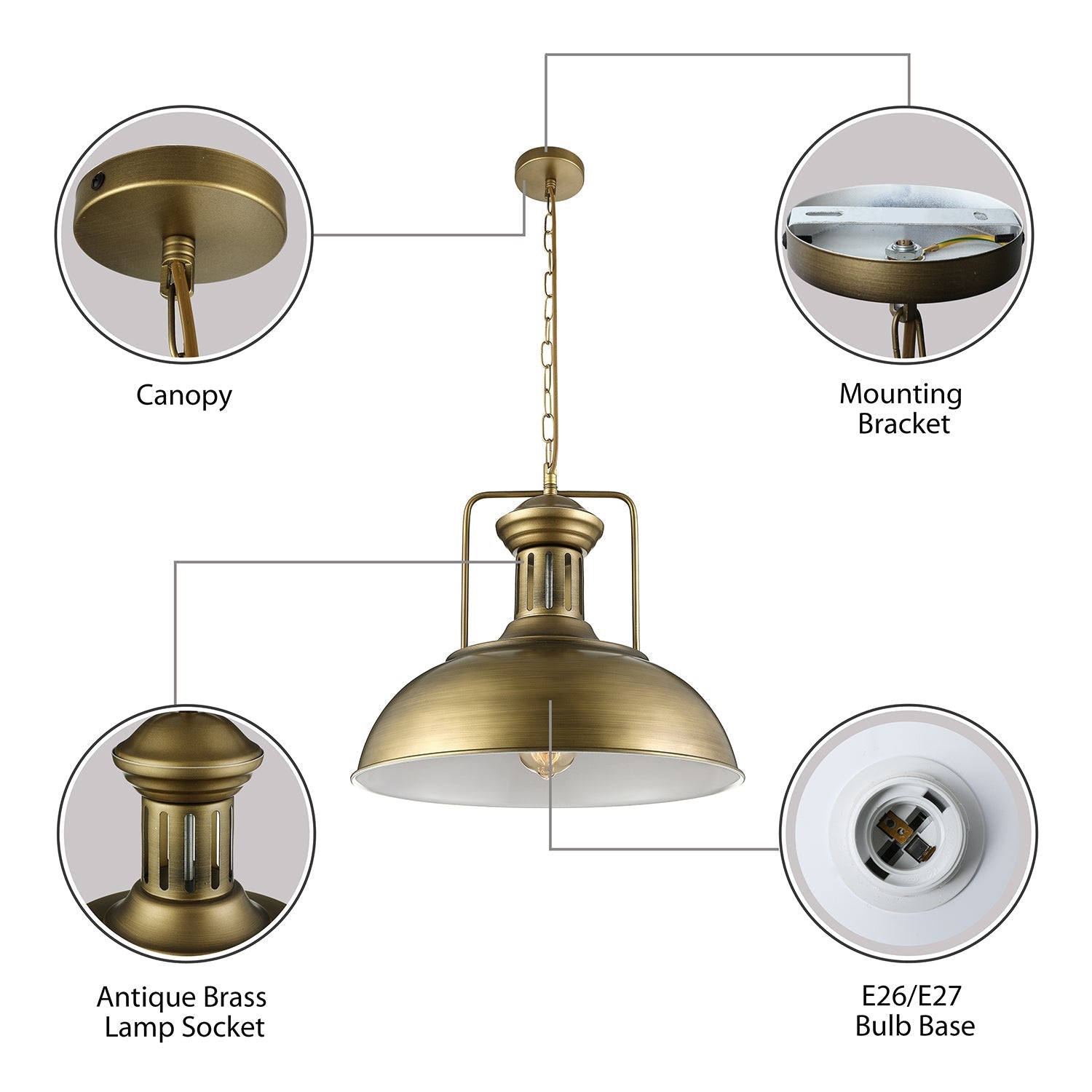Rustic Metal Bowl Pendant Light - 1-Light, 13"/16" Dia