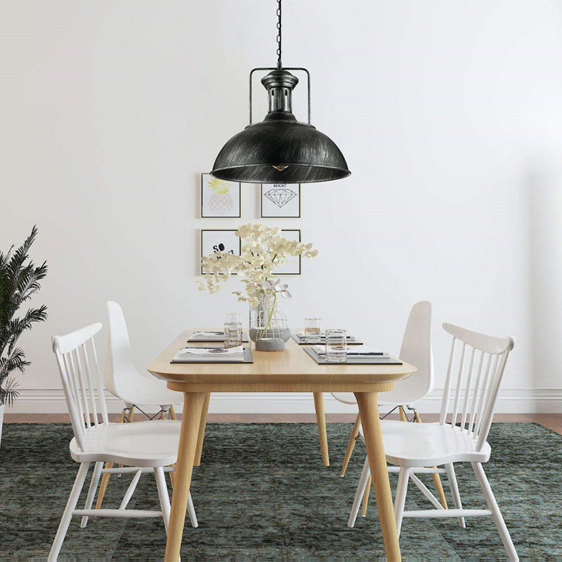 Rustic Metal Bowl Pendant Light - 1-Light, 13"/16" Dia