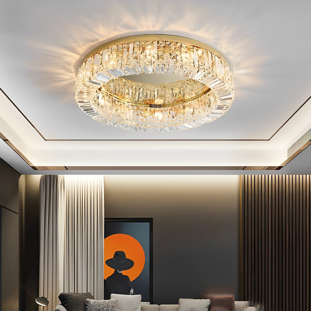 Modern Crystal Drum Flush Mount Ceiling Light - Stainless Steel