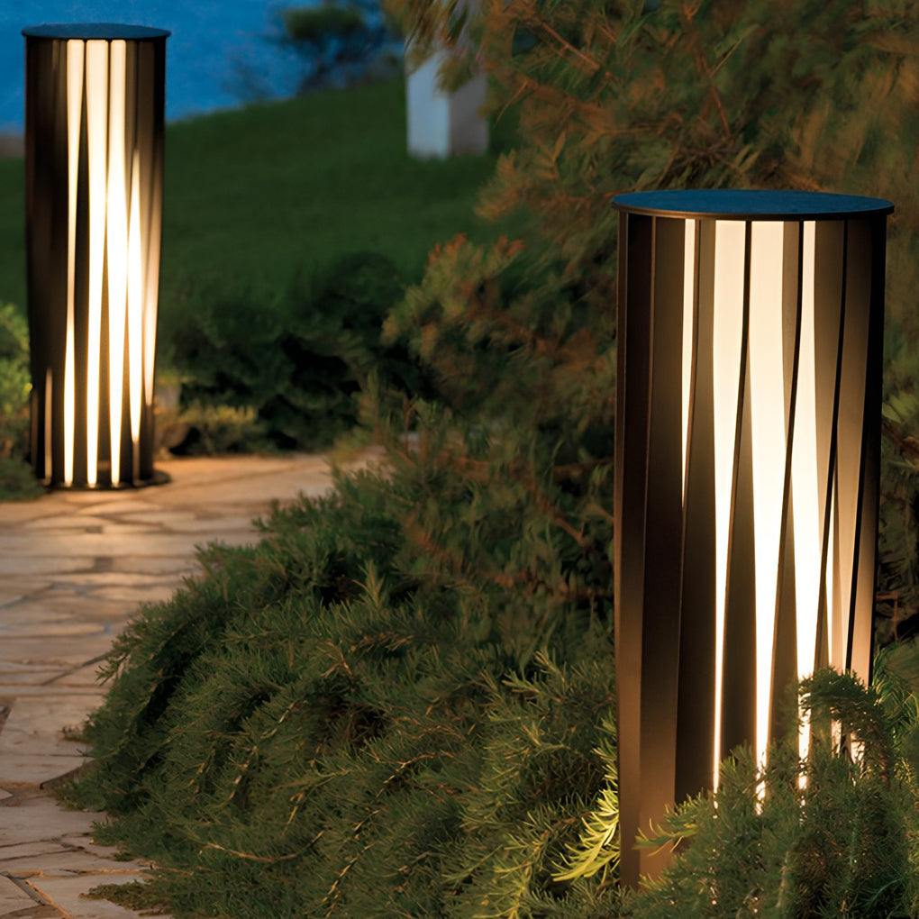 Geometric Cage Solar LED Pathway Light - Industrial Black Aluminum