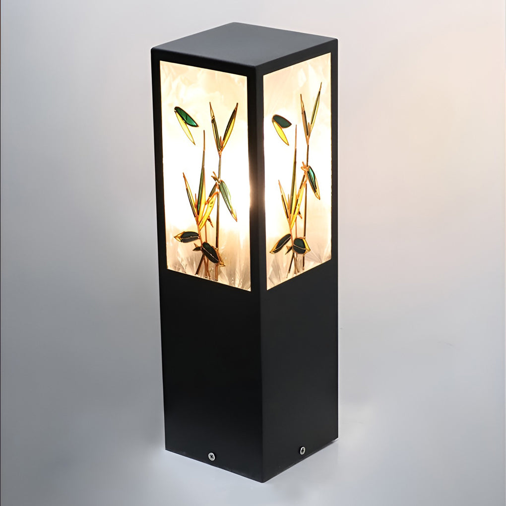 Vintage Square Solar LED Path Light with Floral Acrylic Shade