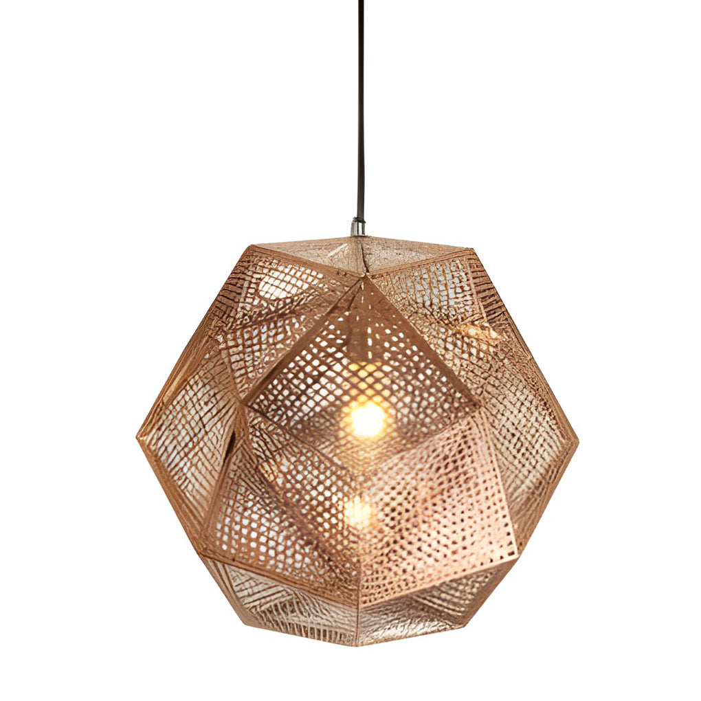 Geometric Round Electroplated Metal Pendant Light