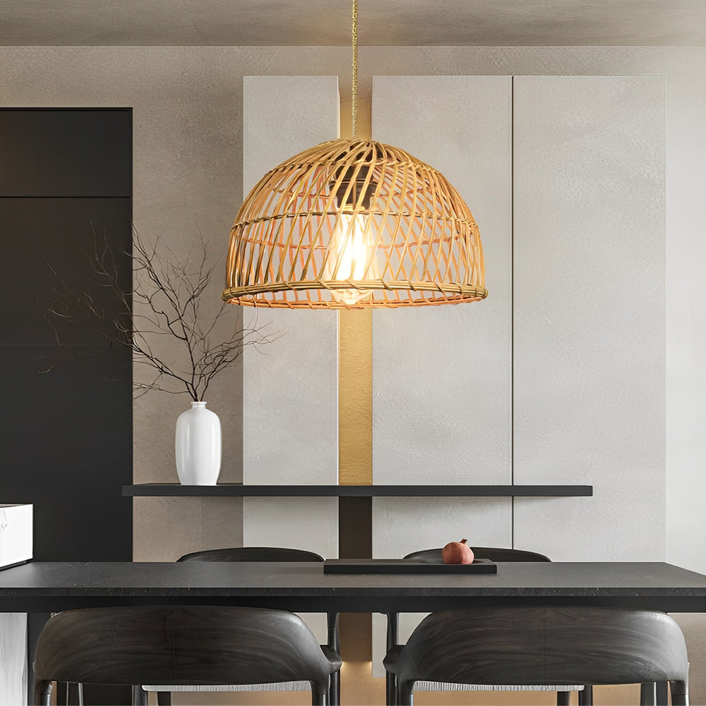Handwoven Rattan Bamboo Pendant Light - Rustic Modern Chandelier