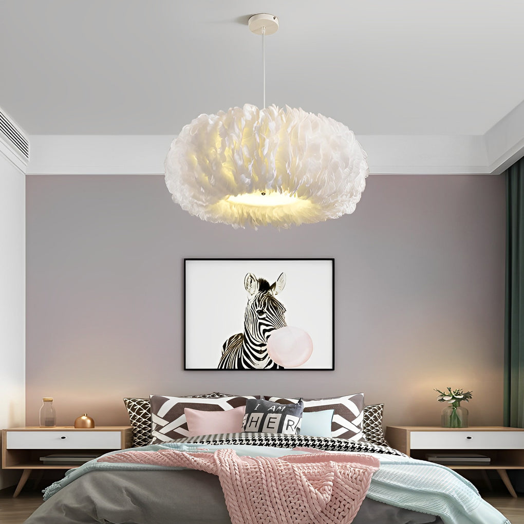 Modern Feather Pendant Light with Acrylic Shade White
