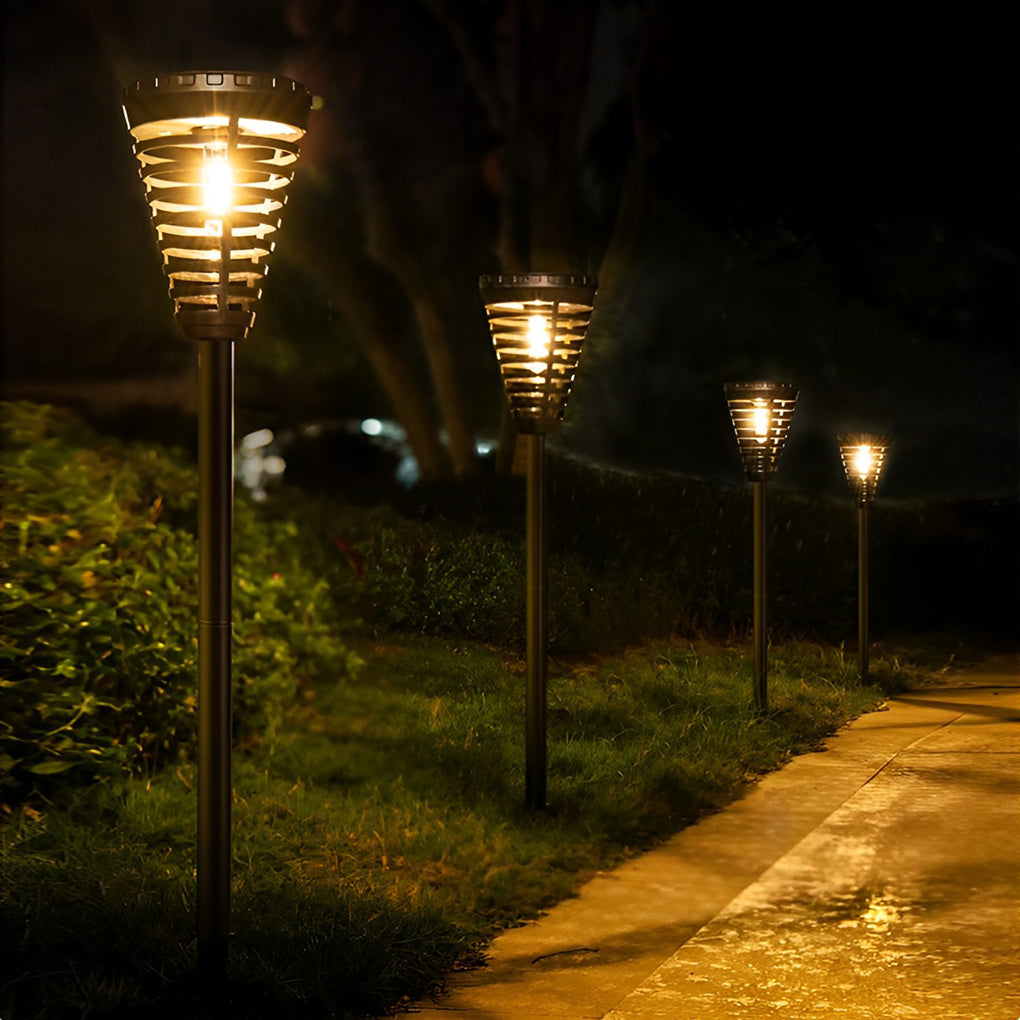 Multi-Ring Cone Solar LED Pathway Light - Modern Garden Lighting