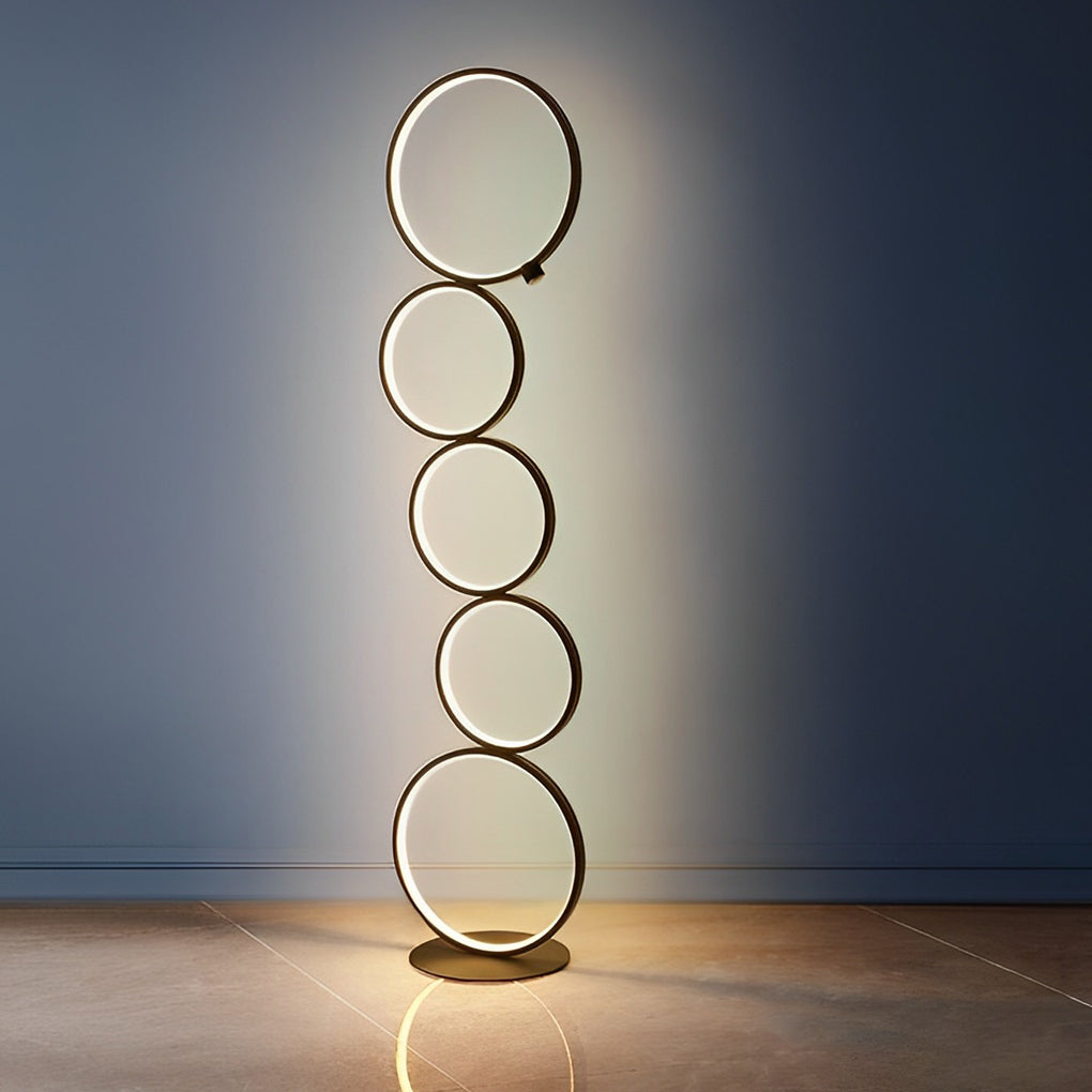 Modern 5-Ring LED Floor Lamp with Dimmer | Aluminum & Iron
