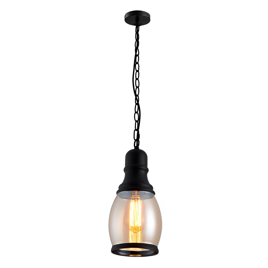 Amber Glass Lantern Pendant Light Industrial Vintage Hanging Lamp