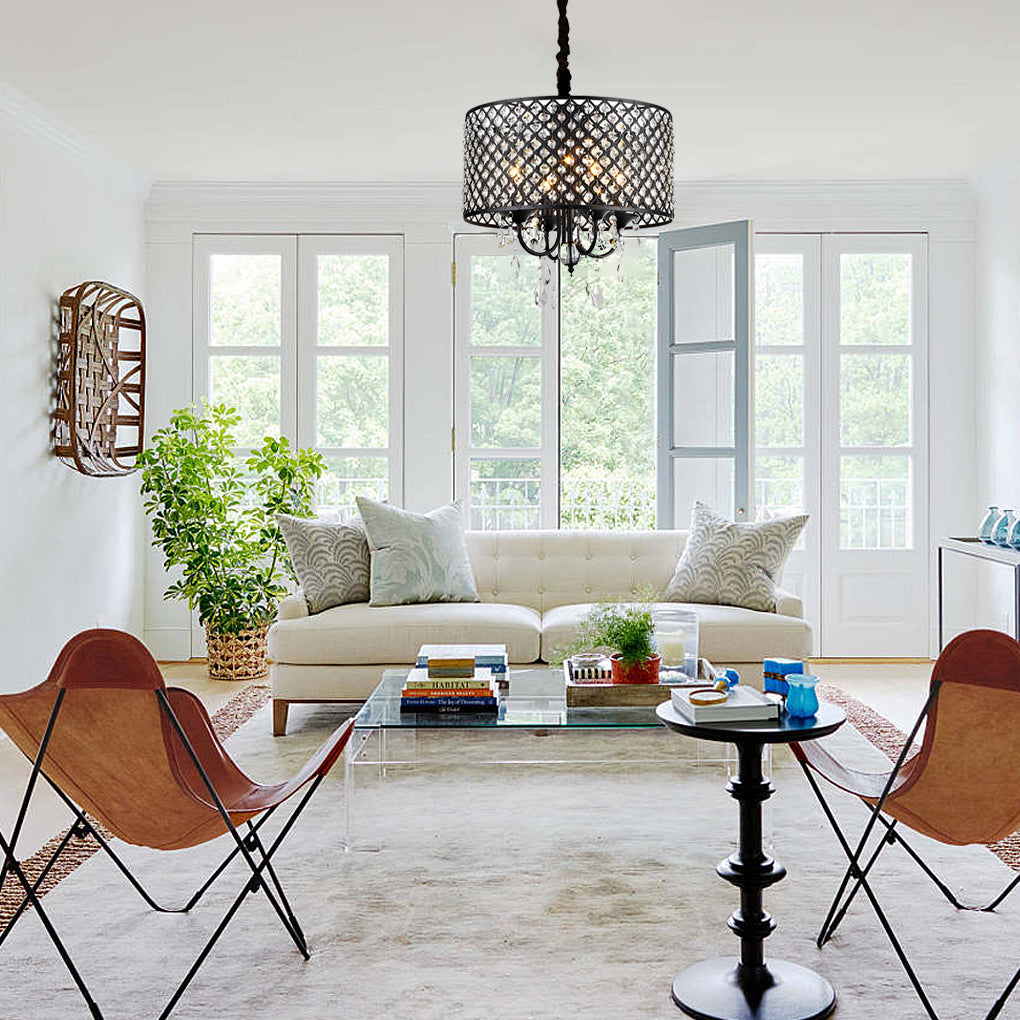 Crystal Iron Chandelier Mid-Century Modern Pendant Light