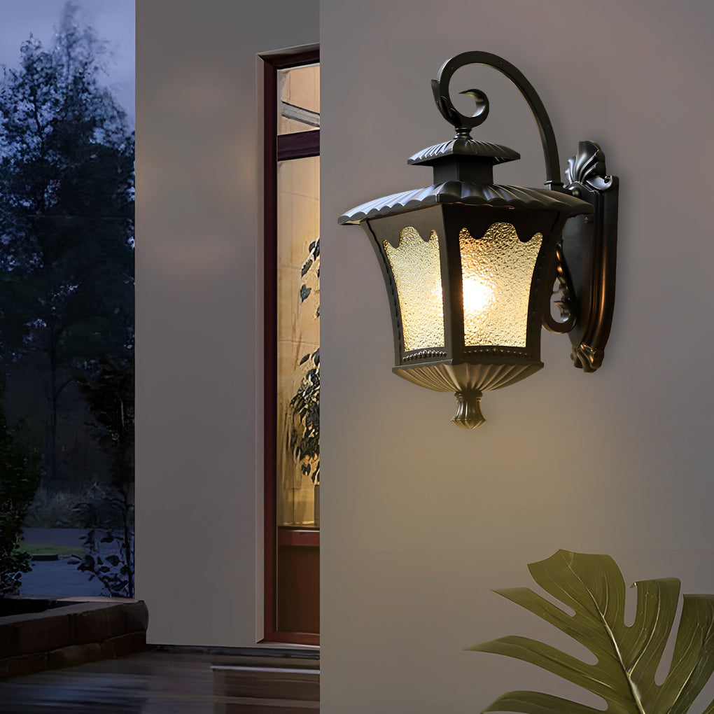 Retro Glass Lantern Waterproof LED Outdoor Wall Lamp Black