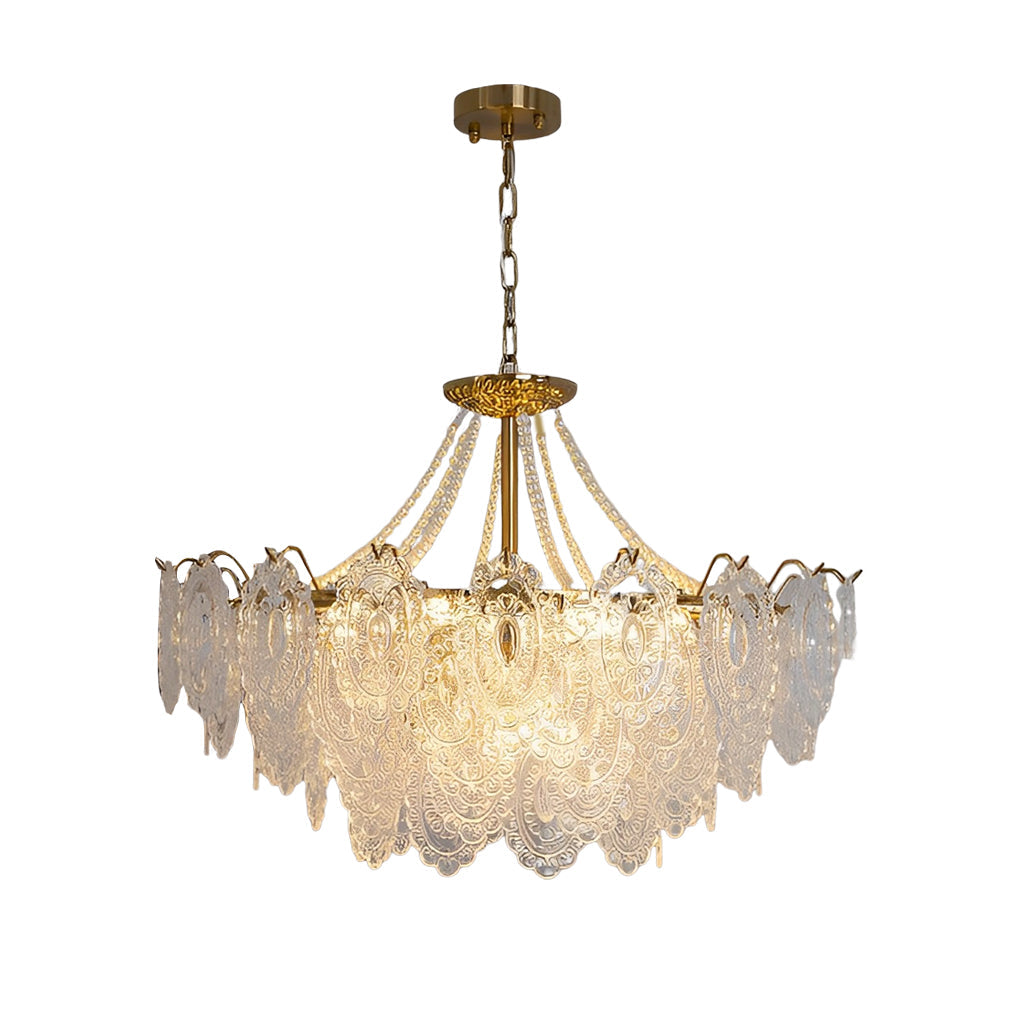 Modern Glass Chandelier with Pearl Accents & 3-Step Dimming