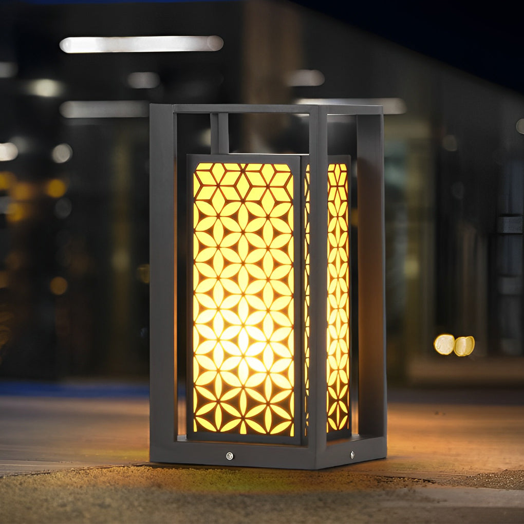 Floral Pattern LED Lawn Lamp Modern Pathway Light Black