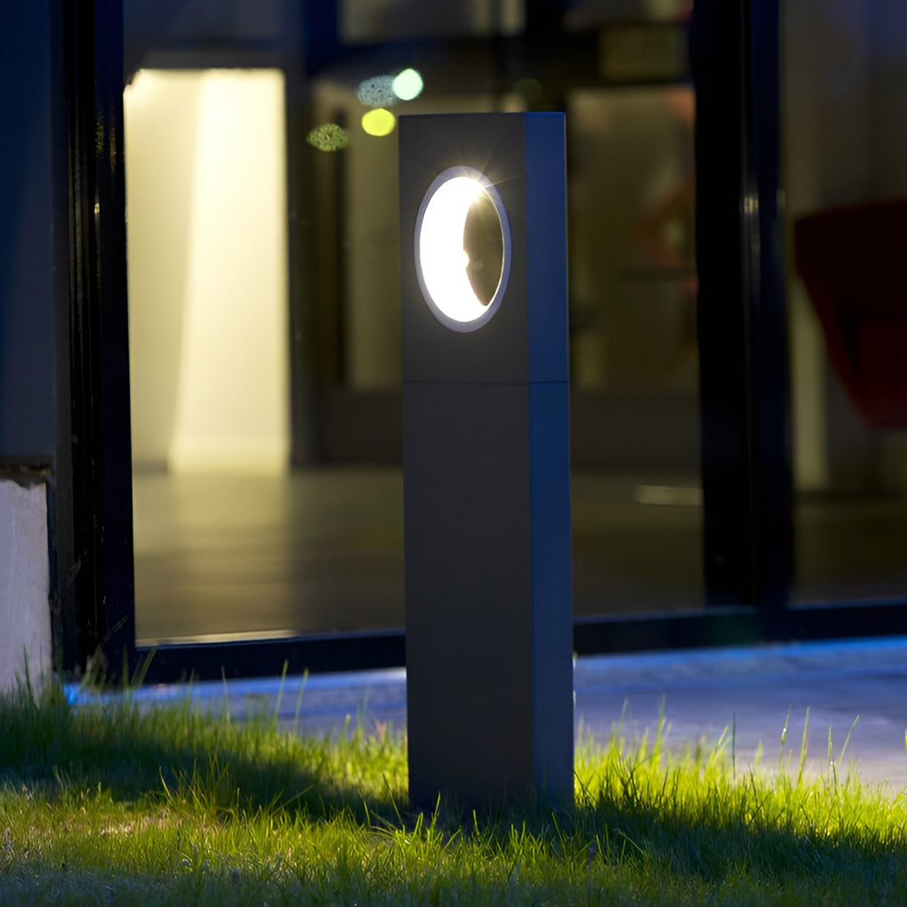 Modern Black Aluminum Outdoor Pathway Bollard Light with Round Top