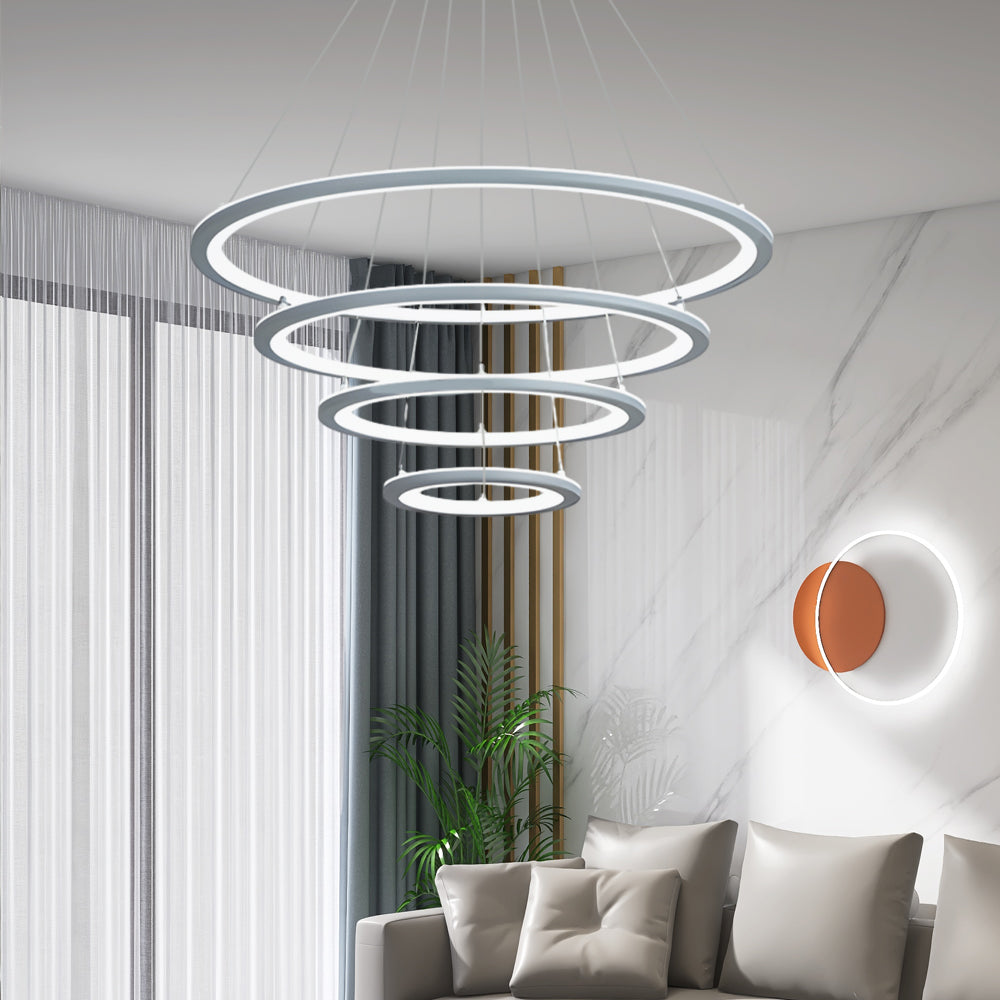 Modern 4-Ring LED Chandelier with Remote Control