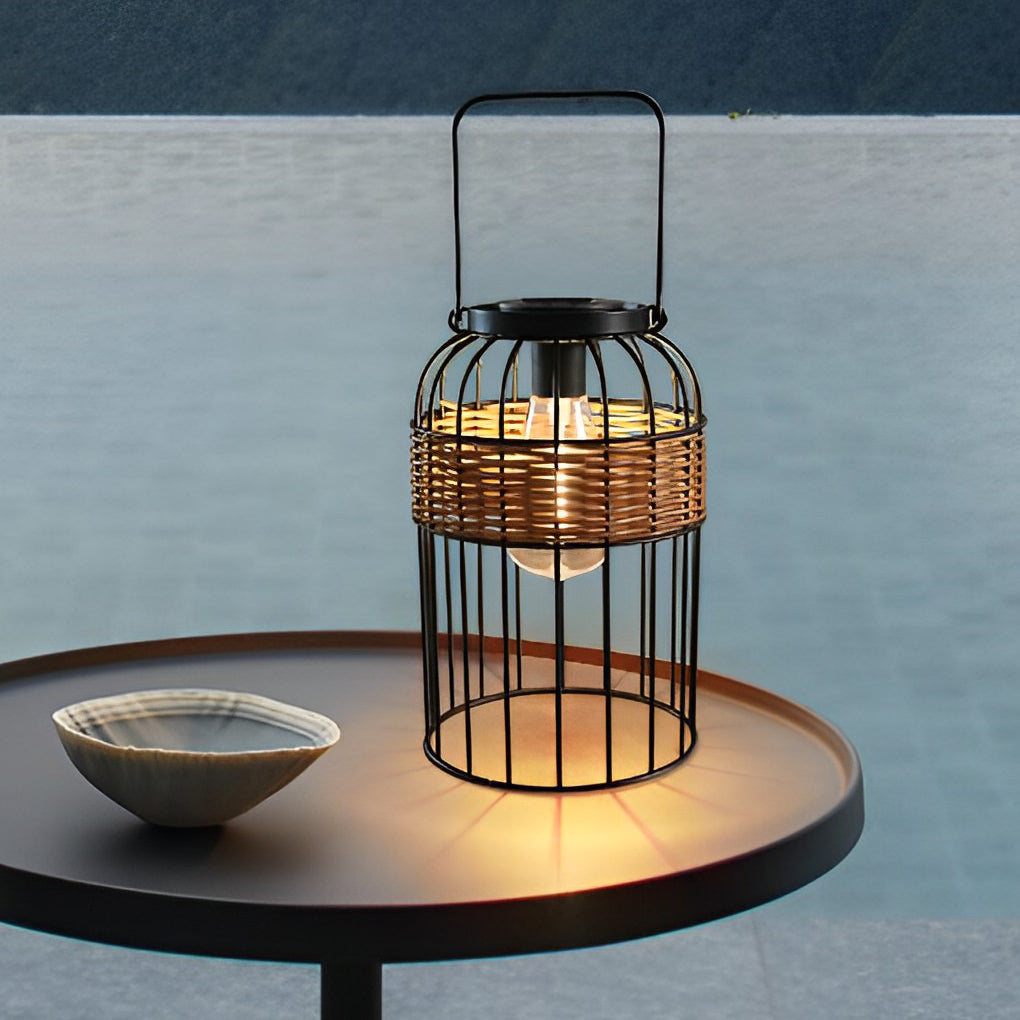 Handwoven Rattan Solar Lantern with Handle - Waterproof IP55