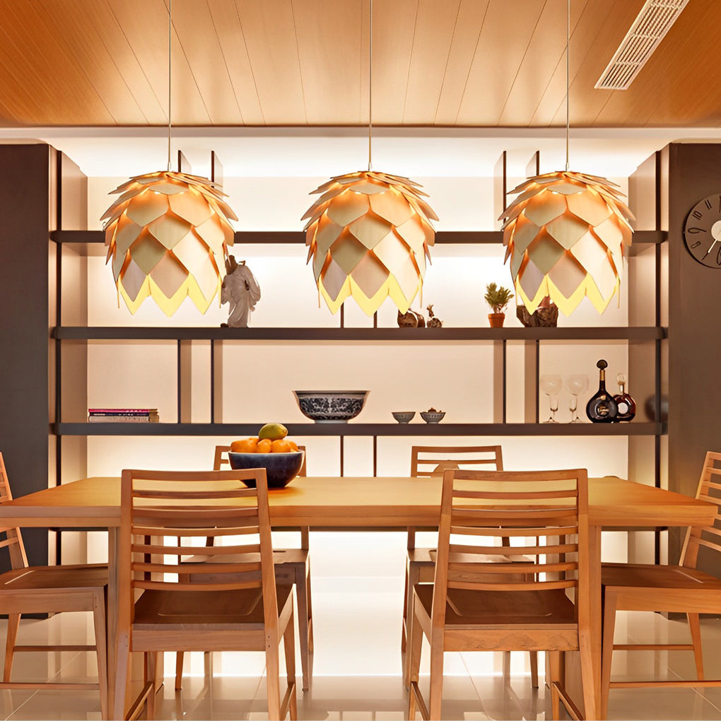 Wood Pinecone LED Pendant Light - Rustic Modern Chandelier