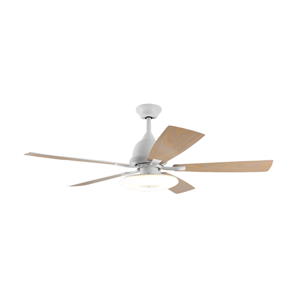 52" Modern Wood Blade Ceiling Fan with Dimmable LED & Remote