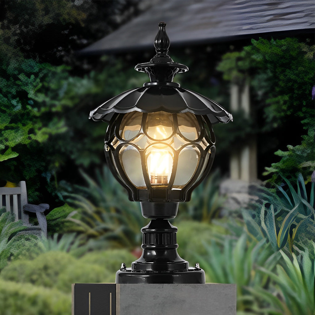 Outdoor Pillar Lamp | Cognac Glass | Die-Cast Aluminum