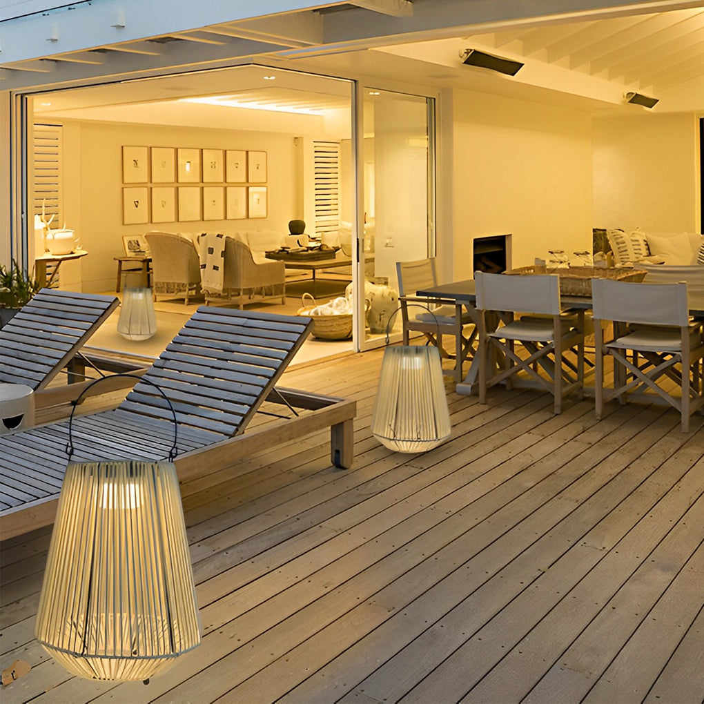 Handwoven Rattan Solar LED Outdoor Lantern with Rotatable Handle