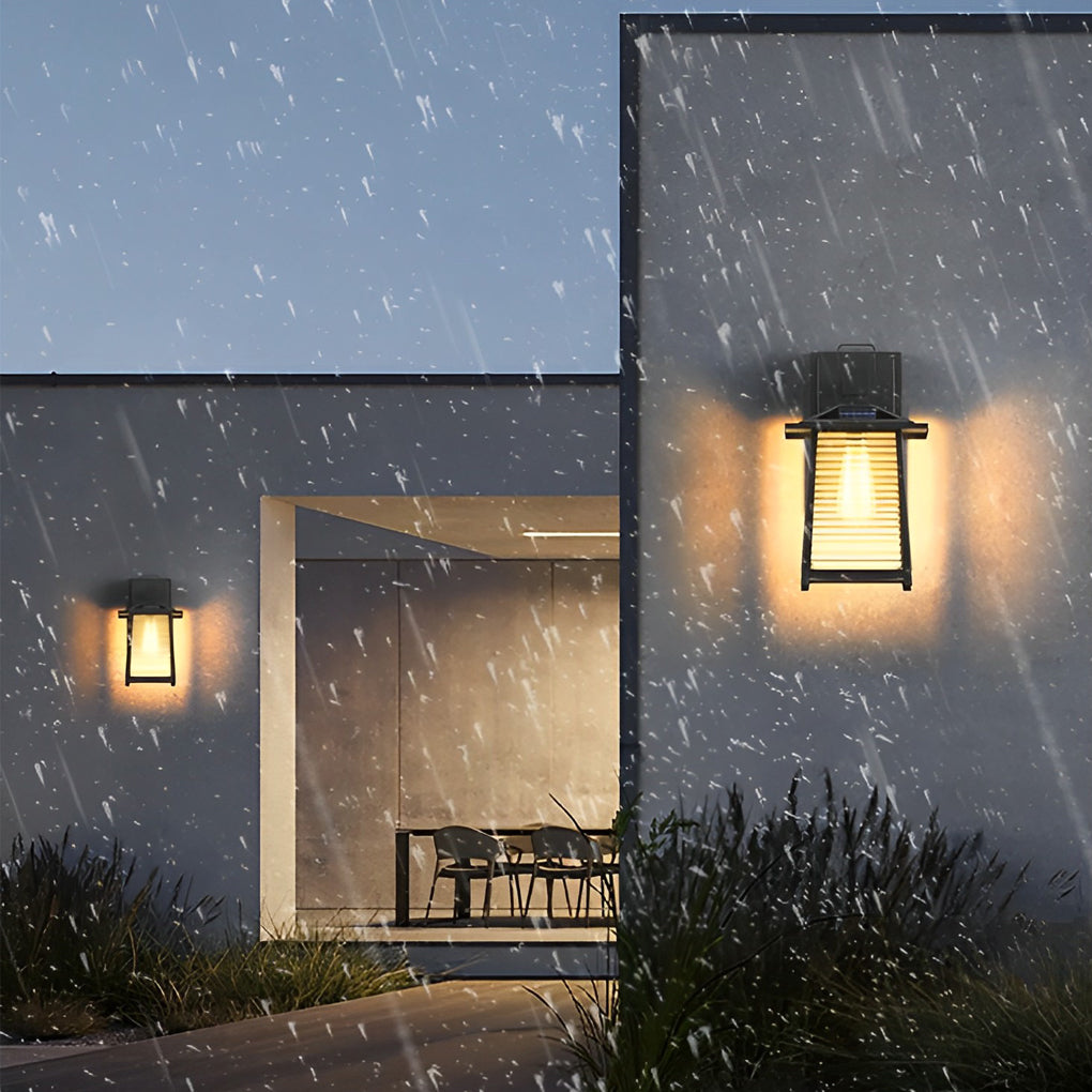 Modern Solar Outdoor Wall Light – Glass & Aluminum Black Sconce