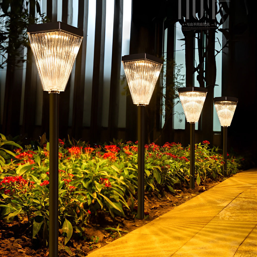 Solar Pathway Post Light with Ripple Shade & Dimmable LED