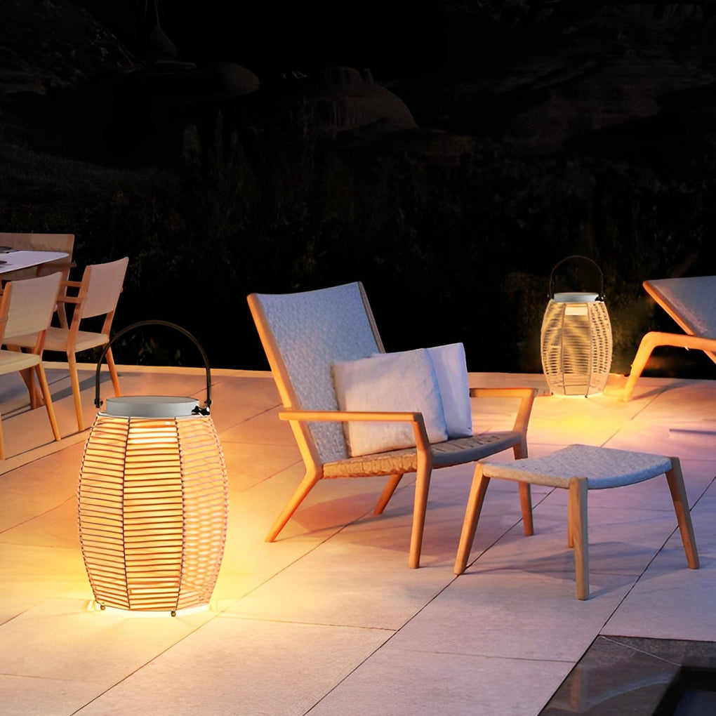 Solar Powered Rattan LED Outdoor Lantern with Rotating Handle