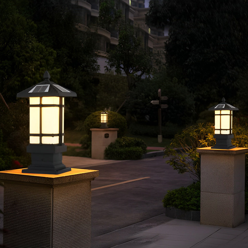 Modern Black Solar Outdoor Post Light with Remote Dimming