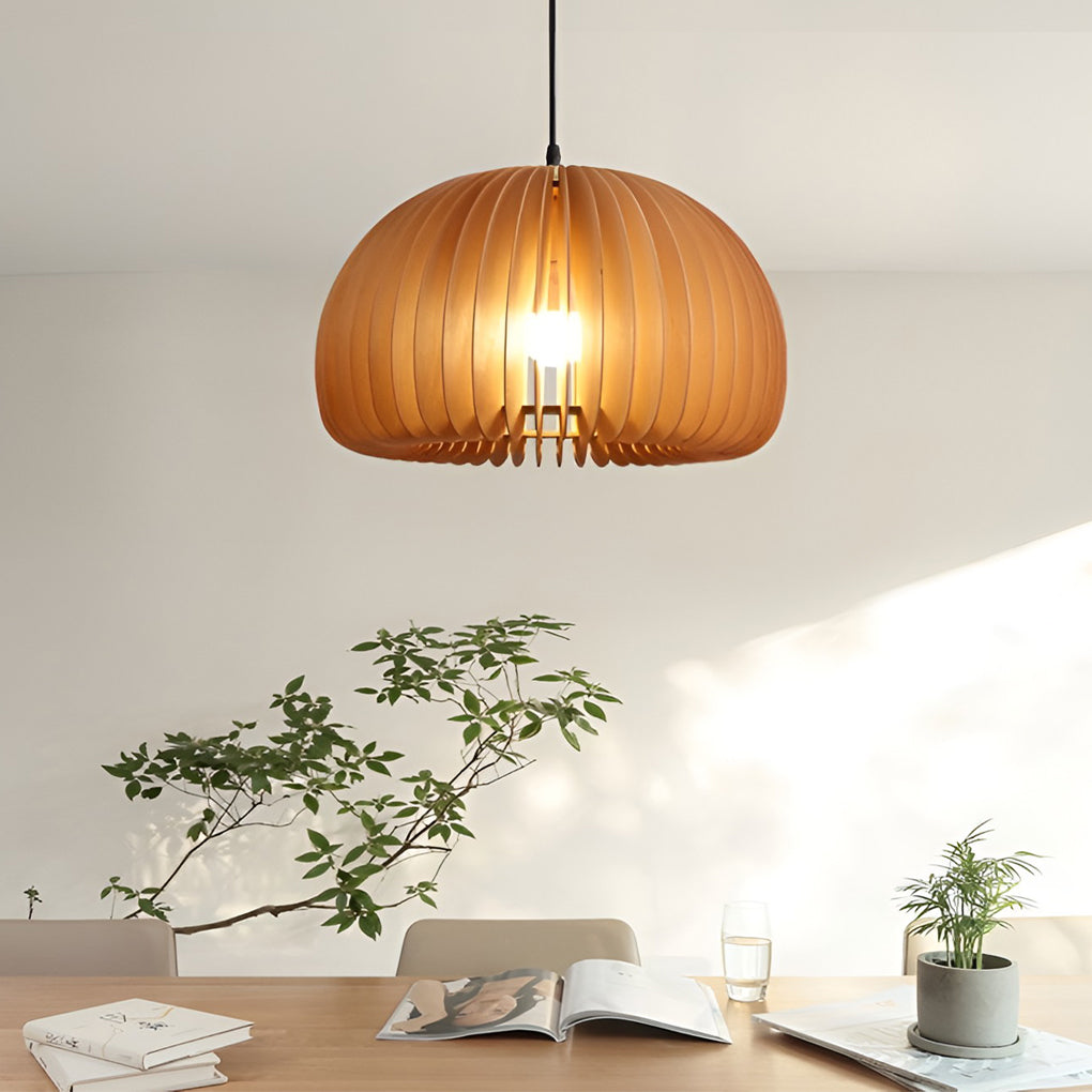 Pumpkin-Shaped Wood Pendant Light - Nordic Rustic Chandelier