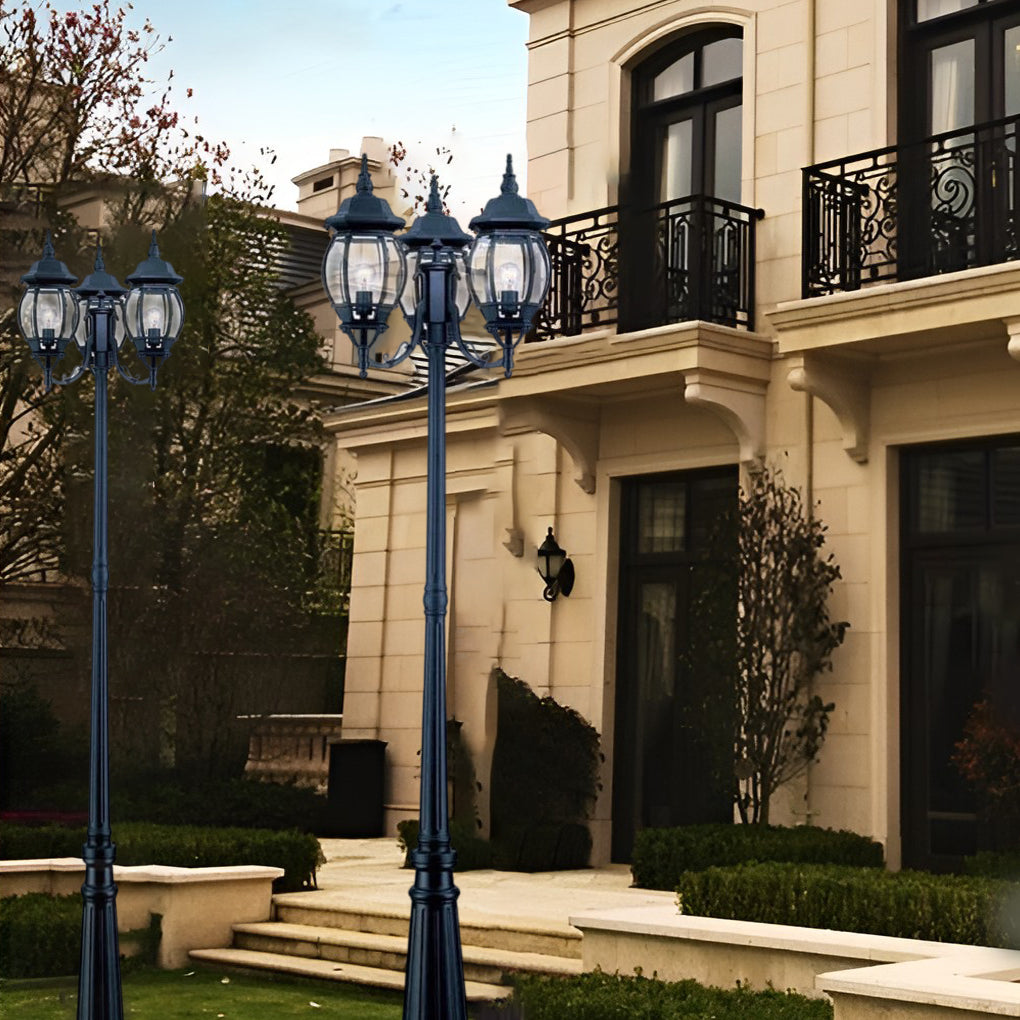 3-Light Black Aluminum Garden Lamp Post - Waterproof Outdoor Street