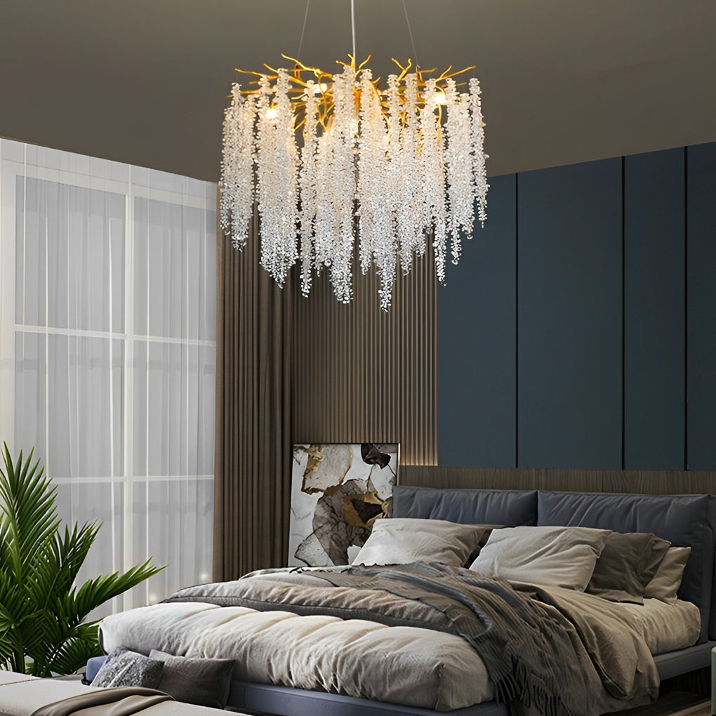 Crystal Branch Chandelier Modern 3-Step Dimming Aluminum Pendant