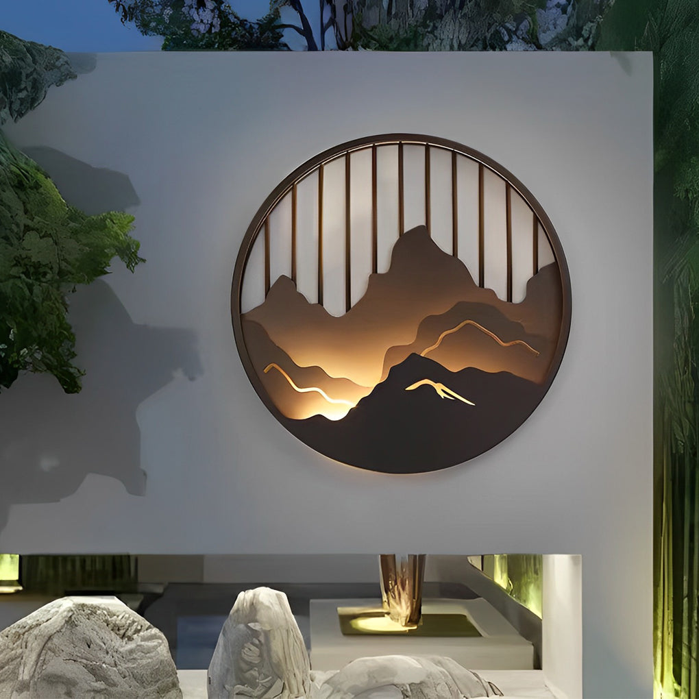 Mountain Scenery LED Outdoor Wall Sconce - Modern Waterproof Iron
