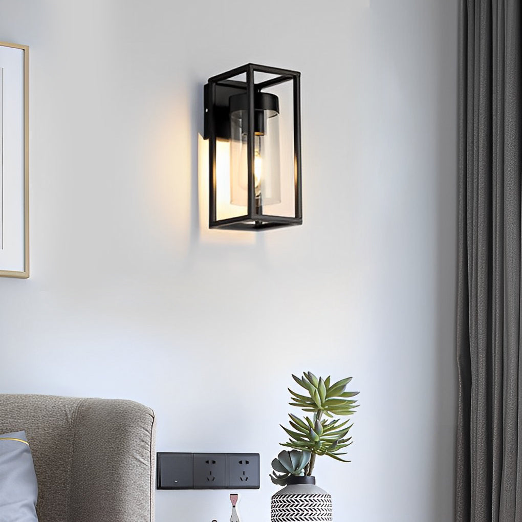Minimalist Black Iron Glass Wall Sconce - Industrial Style
