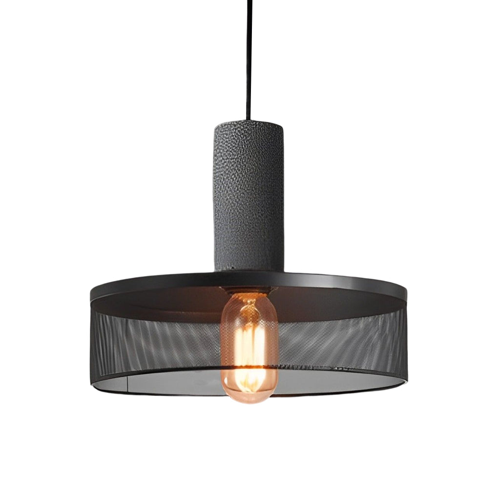 Industrial Concrete & Metal Mesh Pendant Light - Black Cage