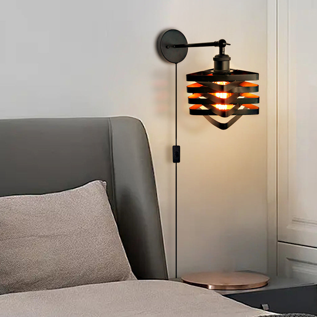 Adjustable Black Iron Swing Arm Wall Sconce with Plug