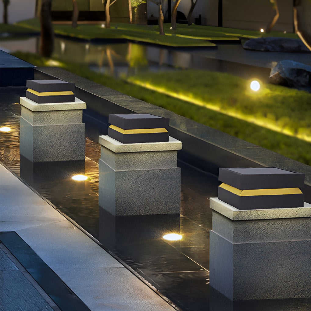 Square LED Solar Post Cap Light - Modern Black Stainless Steel