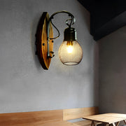 Industrial Wood & Iron Mesh Wall Sconce - Black E27 Fixture