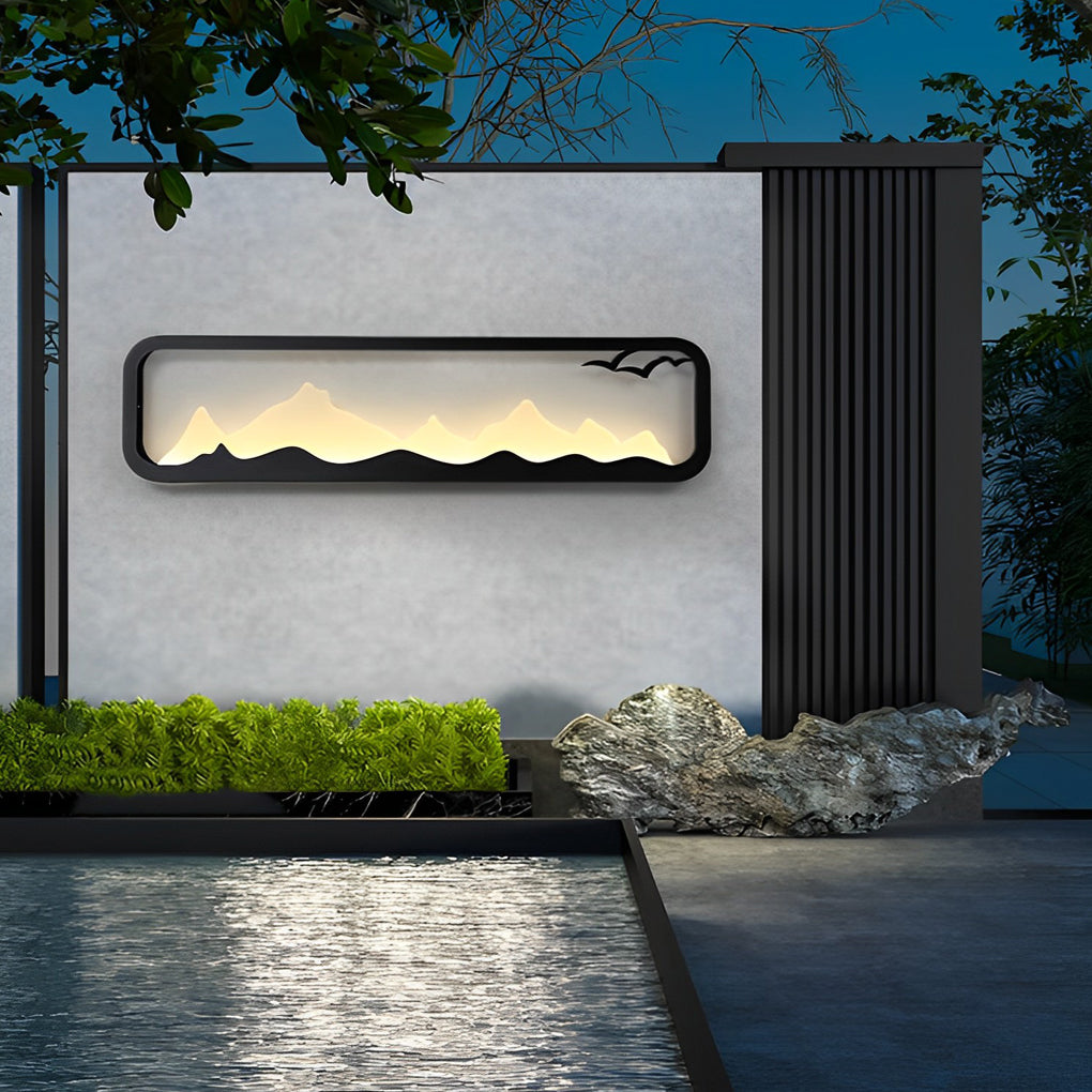 Mountain Scenery LED Outdoor Wall Lamp - Industrial Black Iron