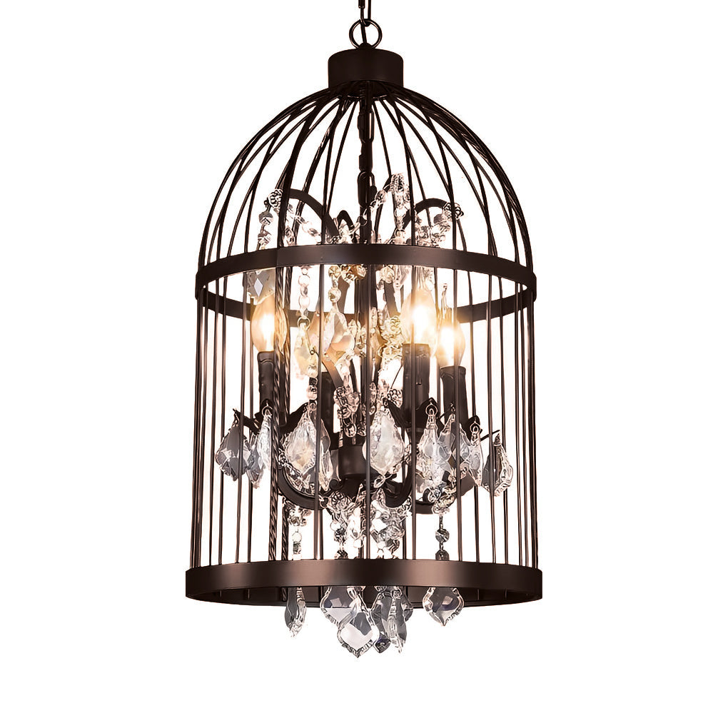 Crystal Birdcage Chandelier Industrial Retro Iron Pendant Light