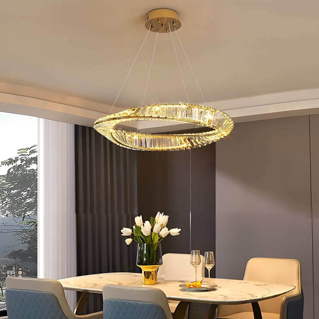 Modern Ring Crystal Chandelier with Stepless Dimming - Gold Finish