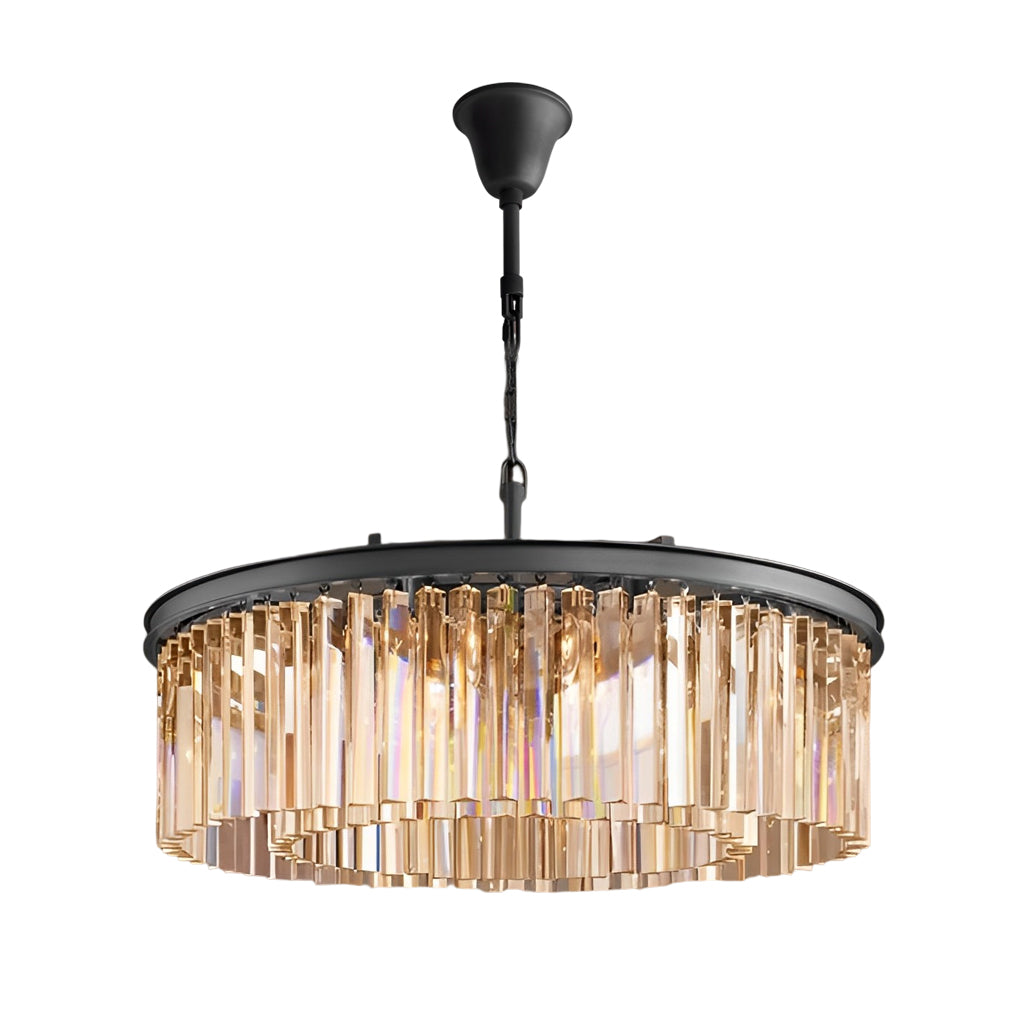 Crystal Metal Chandelier - Mid-Century Modern Round Pendant Light