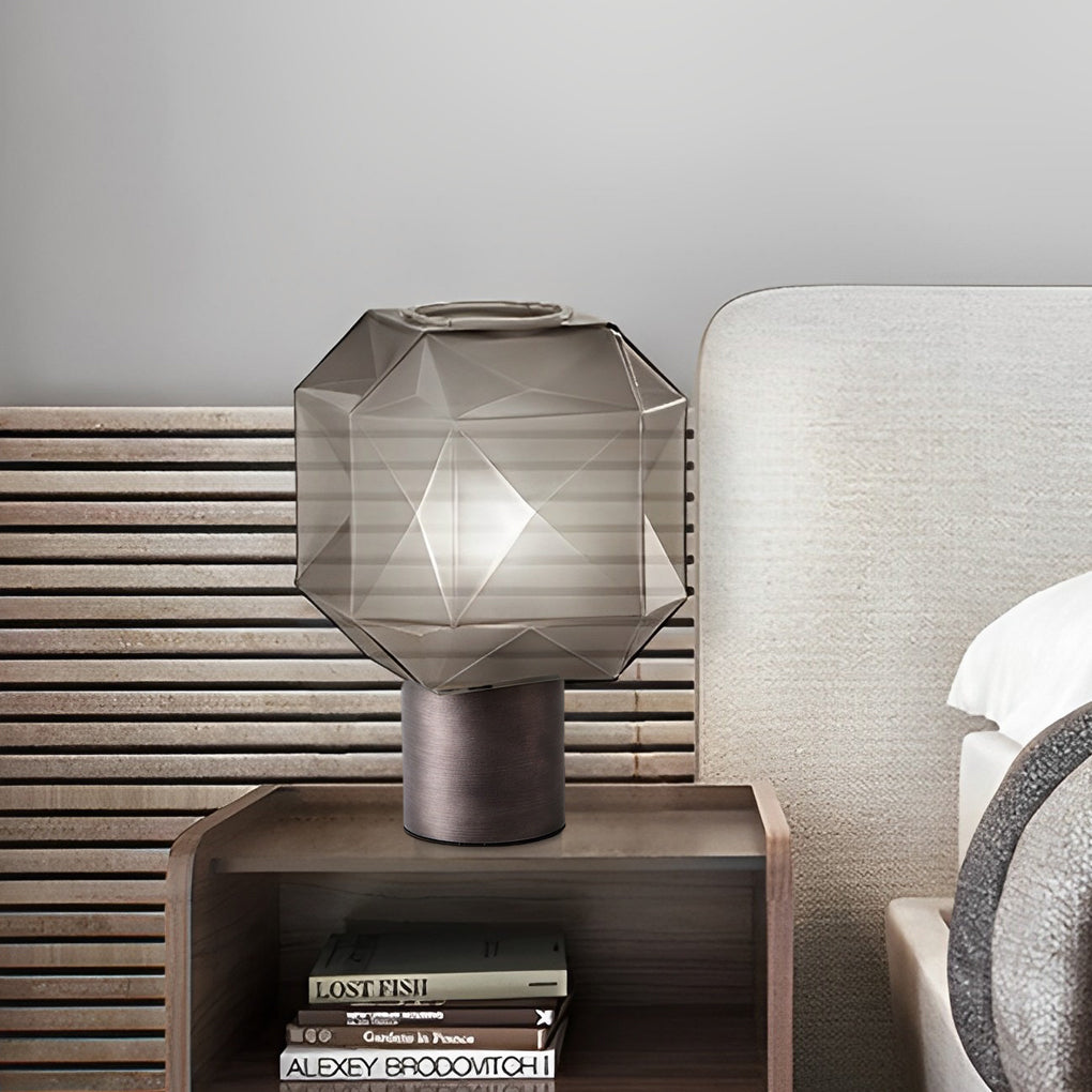 Modern Smoke Glass Orb Table Lamp with Cylinder Base