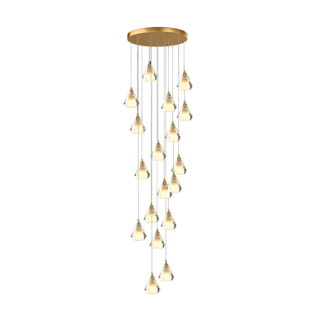 Crystal Brass Staircase Chandelier with Three-Step Dimming